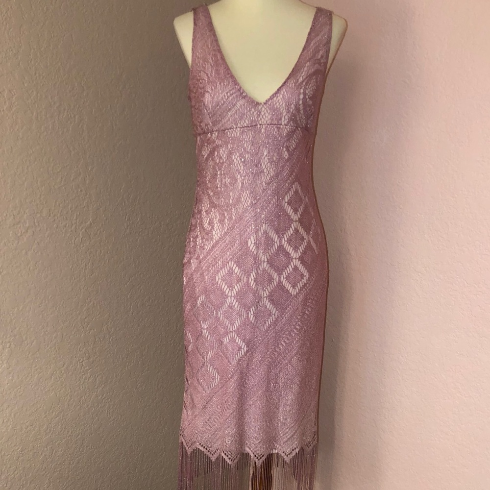 Vintage pink Crochet Sheath Dress lined with flapper vibe size 4 or 6 EUC